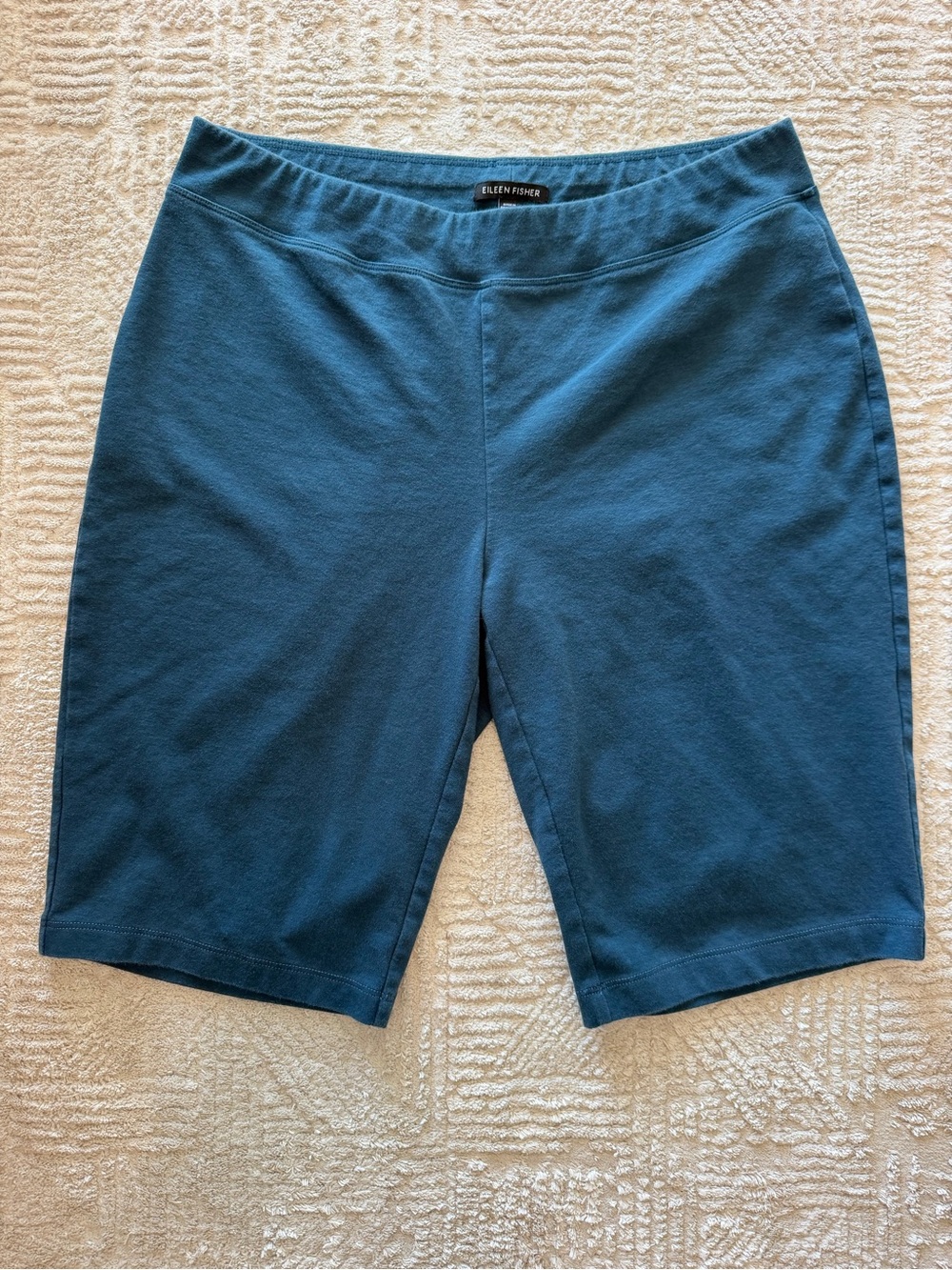 Eileen Fisher Teal Blue Organic Cotton Stretch Biker Shorts Size Medium